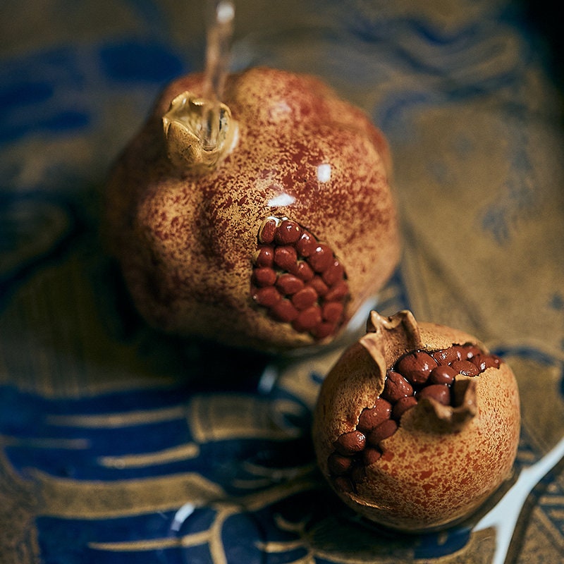 Gohobi  Handmade Yixing clay ceramic Tea ornaments Tea pets Tea gift Chinese Gongfu tea Japanese Chado gourd persimmon pomegranate vintage