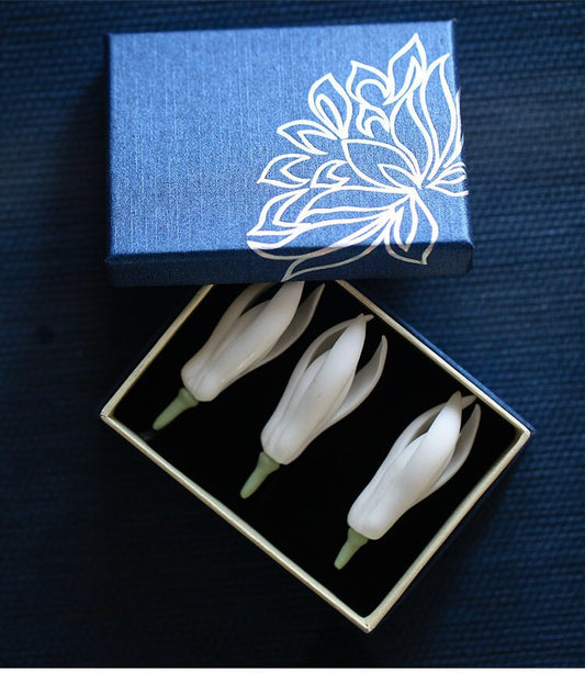 Gohobi A set of 3 handmade ceramic white flower buds tea pet ornament