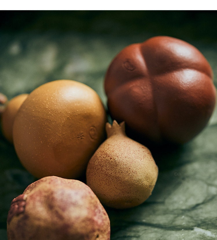 Gohobi  Handmade Yixing clay ceramic Tea ornaments Tea pets Tea gift Chinese Gongfu tea Japanese Chado gourd persimmon pomegranate vintage