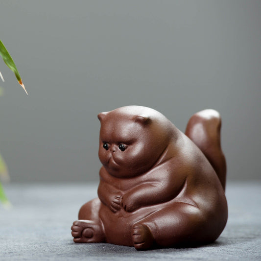 Gohobi Handmade cat ornaments Tea pets ceramic YiXing clay  Chinese Gongfu tea Kung fu tea Japanese Chado unique ornaments